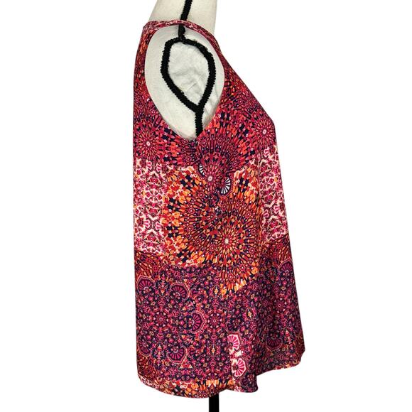 Adrienne Vittadini Medium Top Sleeveless Abstract Lined Keyhole Round Neck Multi - Picture 4 of 9